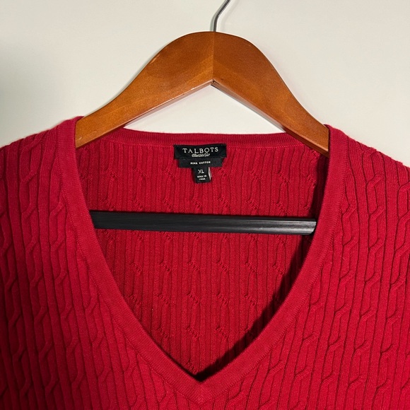 TALBOTS RED SWEATER WOMEN’S V-NECK - Picture 3 of 12